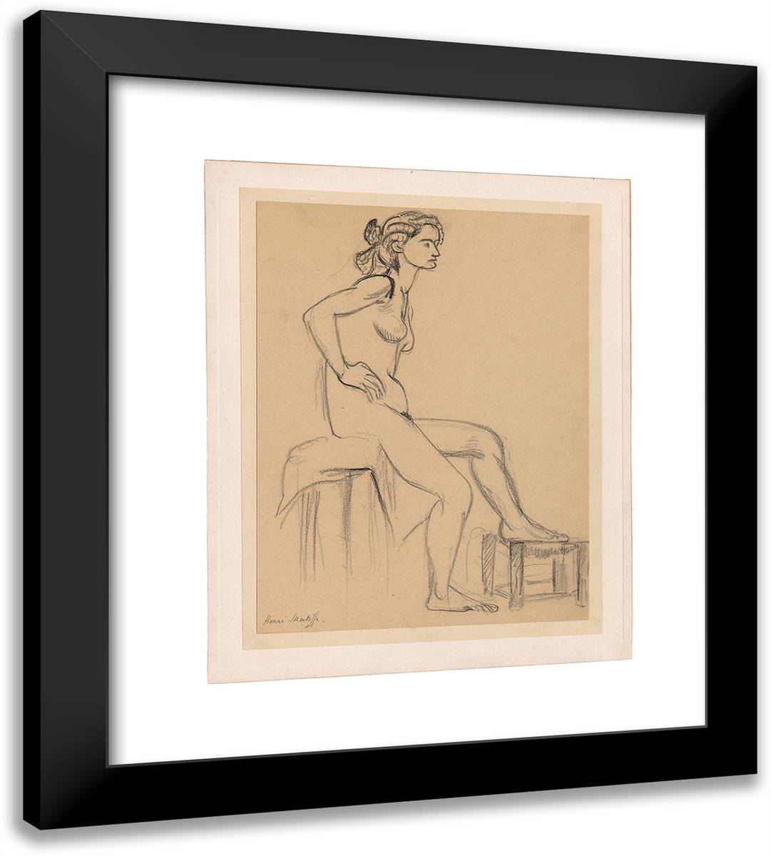 Seated Female Nude, One Foot on a Stool 20x22 Black Modern Wood Framed Art Print Poster by Matisse, Henri