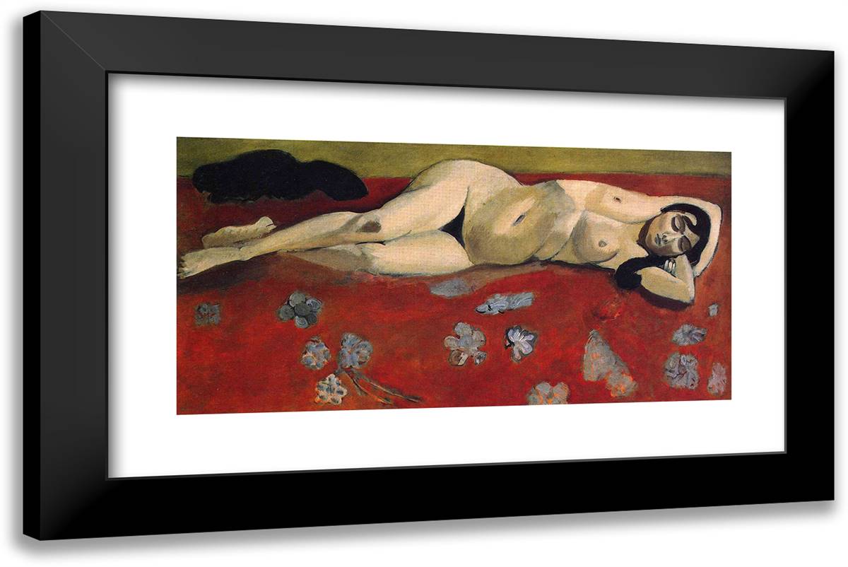Sleeping Nude on a Red Background 24x16 Black Modern Wood Framed Art Print Poster by Matisse, Henri