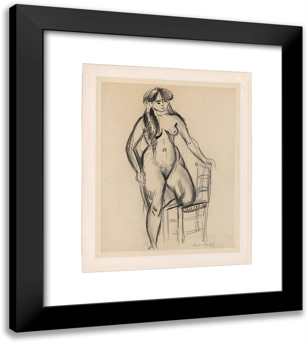 Standing Female Nude with Chair 20x22 Black Modern Wood Framed Art Print Poster by Matisse, Henri