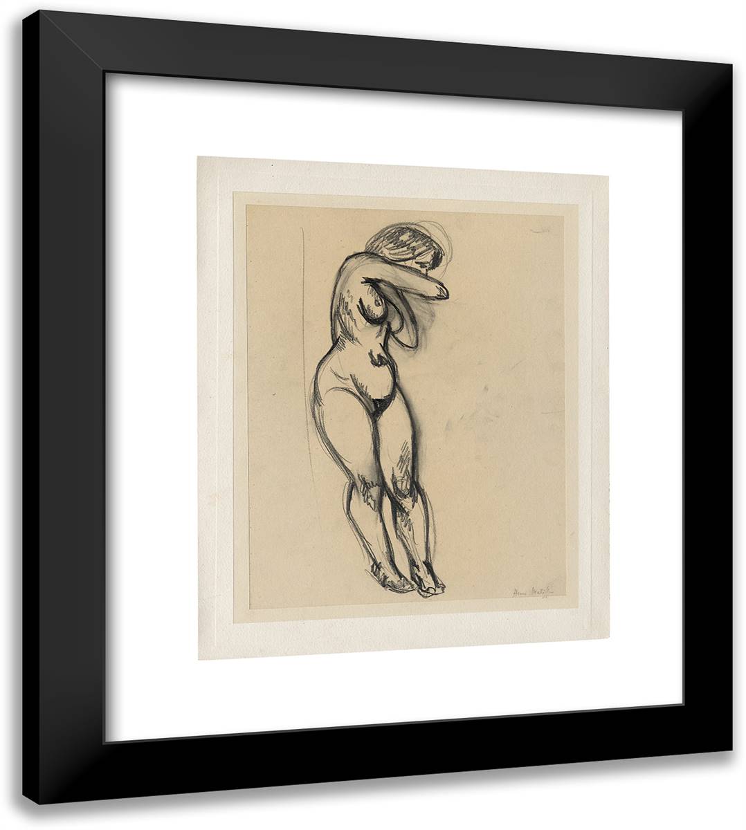 Standing Female Nude, Twisting Toward Her Back 20x22 Black Modern Wood Framed Art Print Poster by Matisse, Henri