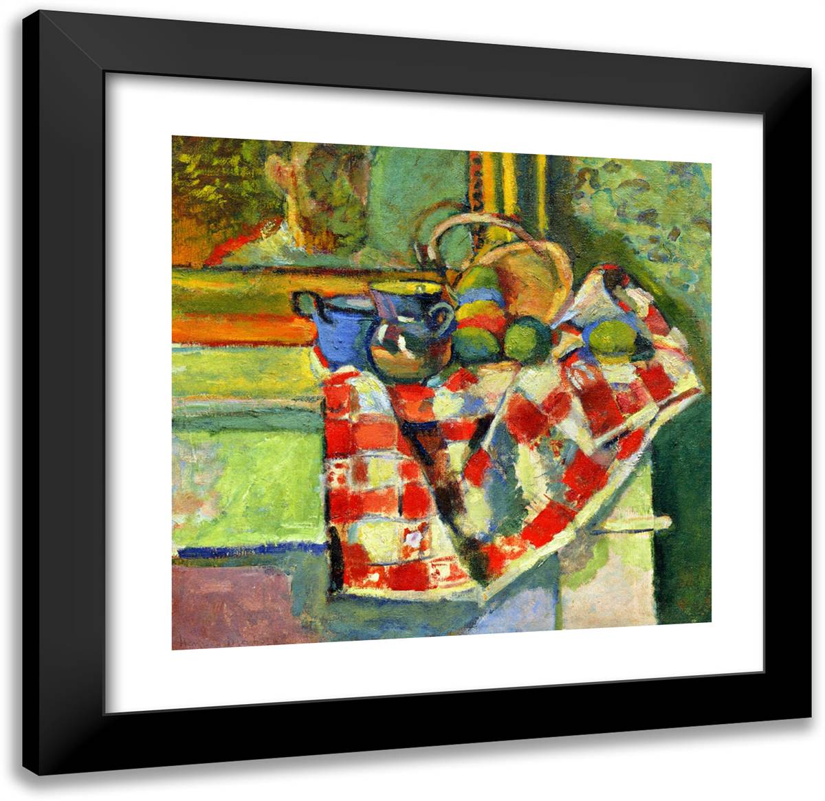 Still Life with a Checked Tablecloth 21x20 Black Modern Wood Framed Art Print Poster by Matisse, Henri