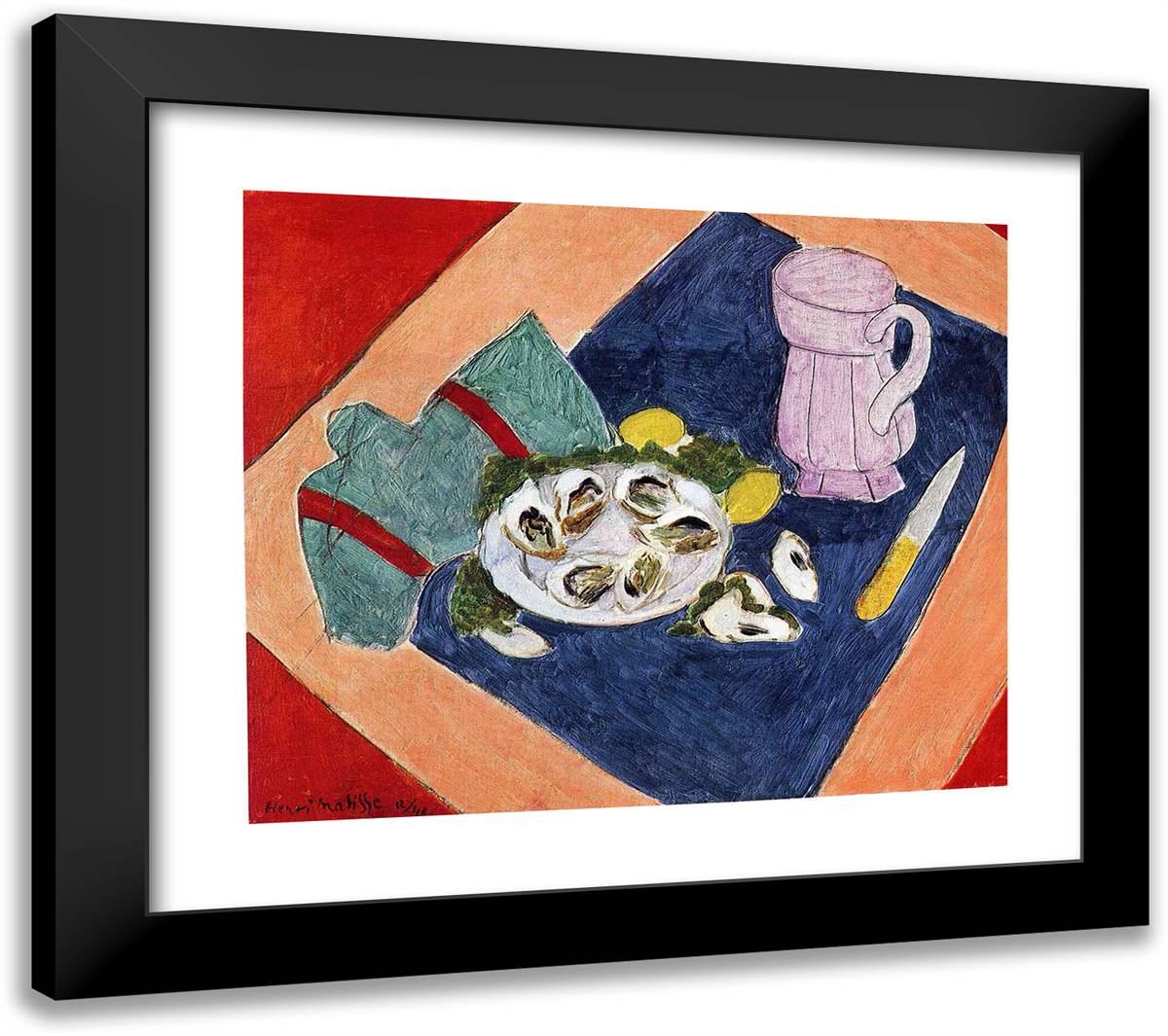 Still Life with Oysters 23x20 Black Modern Wood Framed Art Print Poster by Matisse, Henri