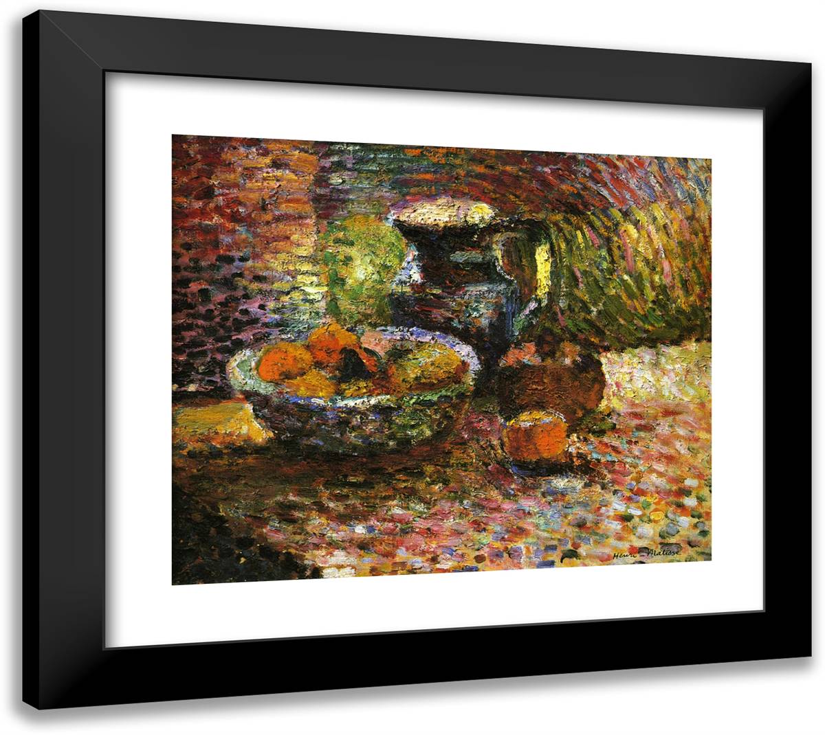 Still Life with Pitcher and Fruit 22x20 Black Modern Wood Framed Art Print Poster by Matisse, Henri