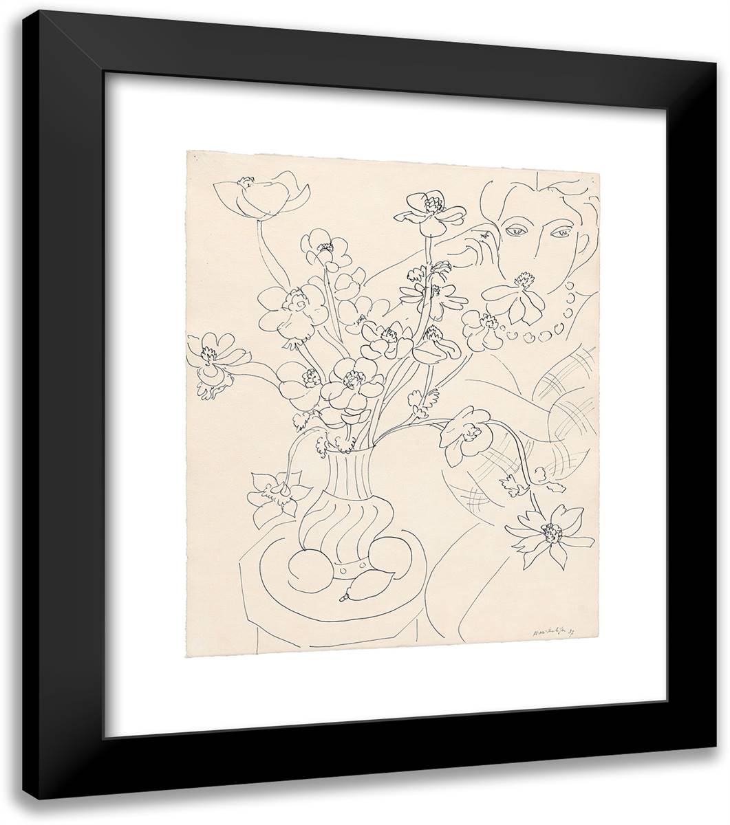 Study for Anemones and Woman, Harmony in Blue 20x23 Black Modern Wood Framed Art Print Poster by Matisse, Henri