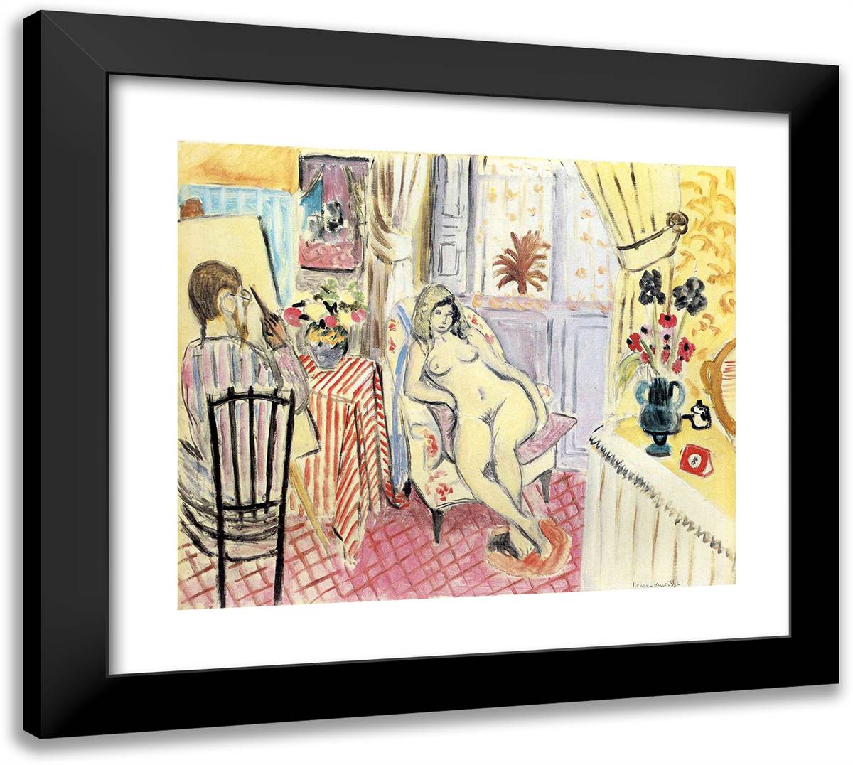 The Artist and His Model 22x20 Black Modern Wood Framed Art Print Poster by Matisse, Henri