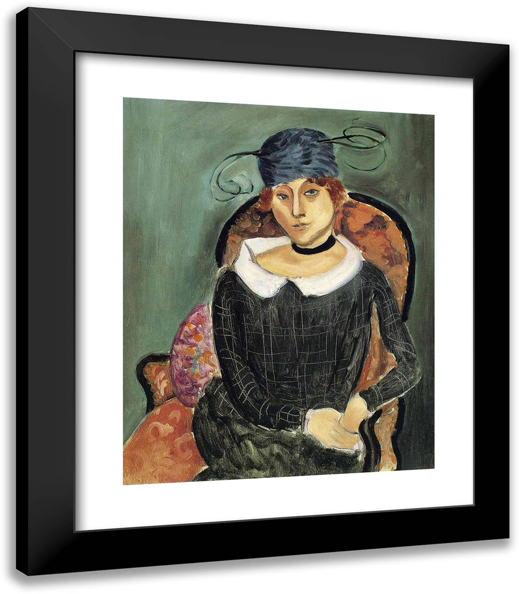 The Ostrich Feather Hat 20x23 Black Modern Wood Framed Art Print Poster by Matisse, Henri