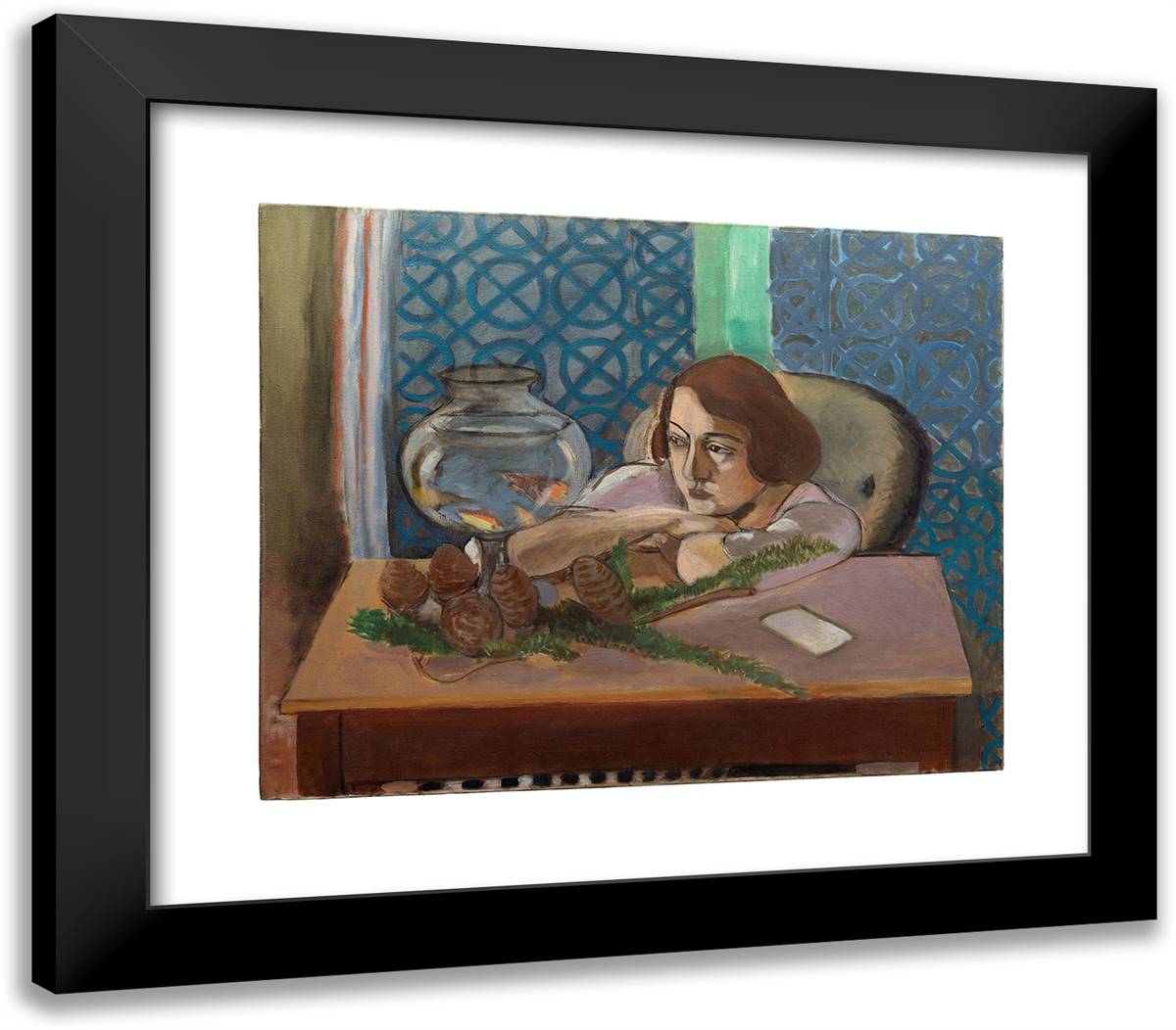 Woman Before an Aquarium 23x20 Black Modern Wood Framed Art Print Poster by Matisse, Henri