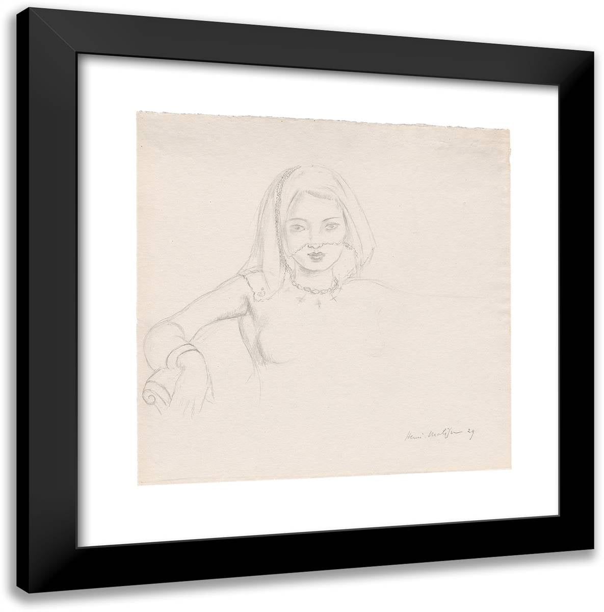 Young Woman with a Veil 20x20 Black Modern Wood Framed Art Print Poster by Matisse, Henri