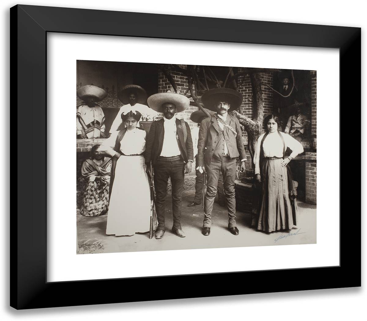 Emiliano and Eufemio Zapata with Their Wives 23x20 Black Modern Wood Framed Art Print Poster by Brehme, Hugo