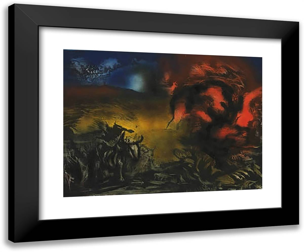 Landscape with Steer 24x20 Black Modern Wood Framed Art Print Poster by Pollock, Jackson