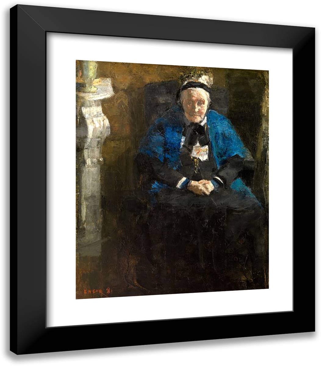Old Lady with Blue Shawl (The Artist's Grandmother) 20x23 Black Modern Wood Framed Art Print Poster by Ensor, James