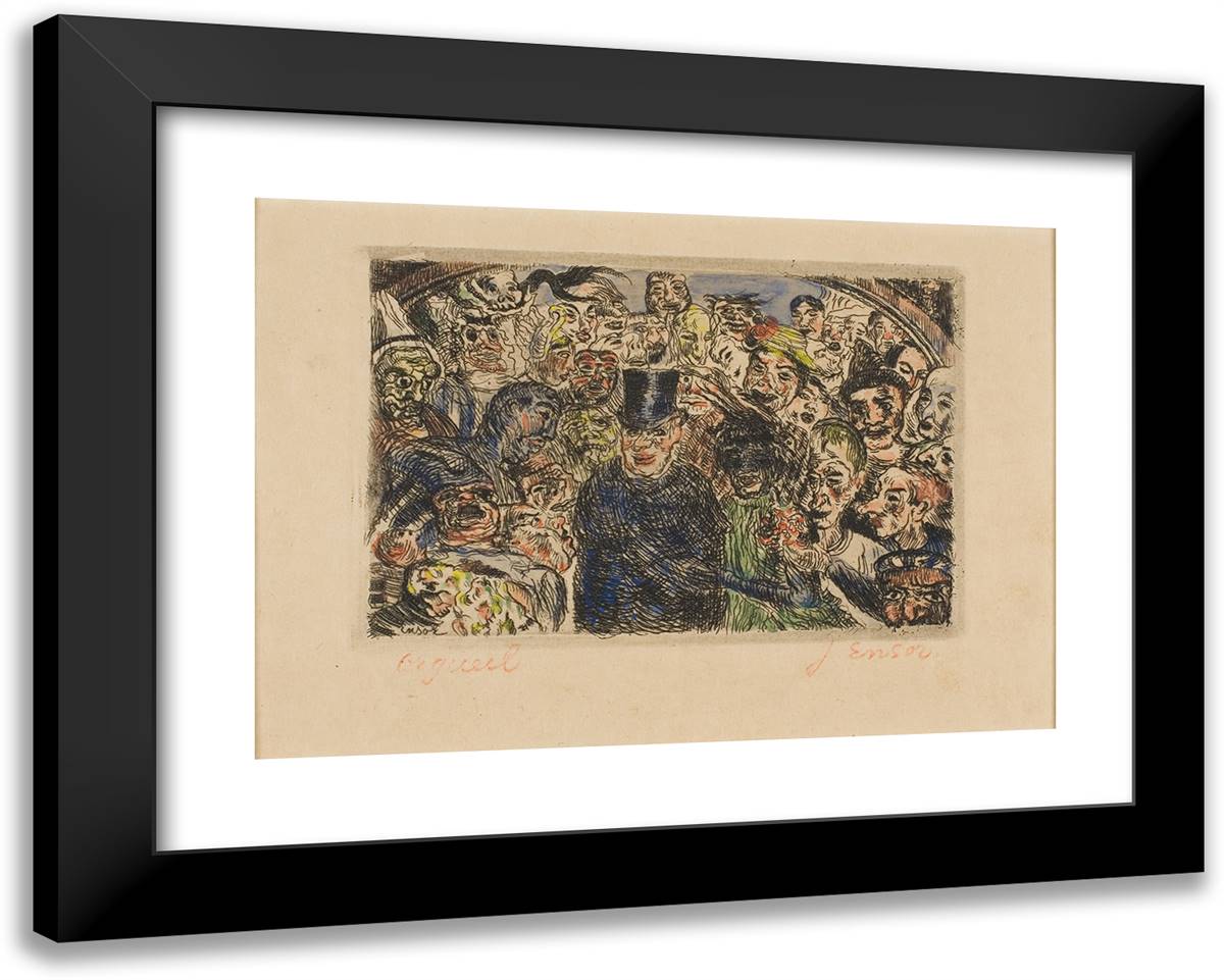 Perplexed Masks 24x19 Black Modern Wood Framed Art Print Poster by Ensor, James