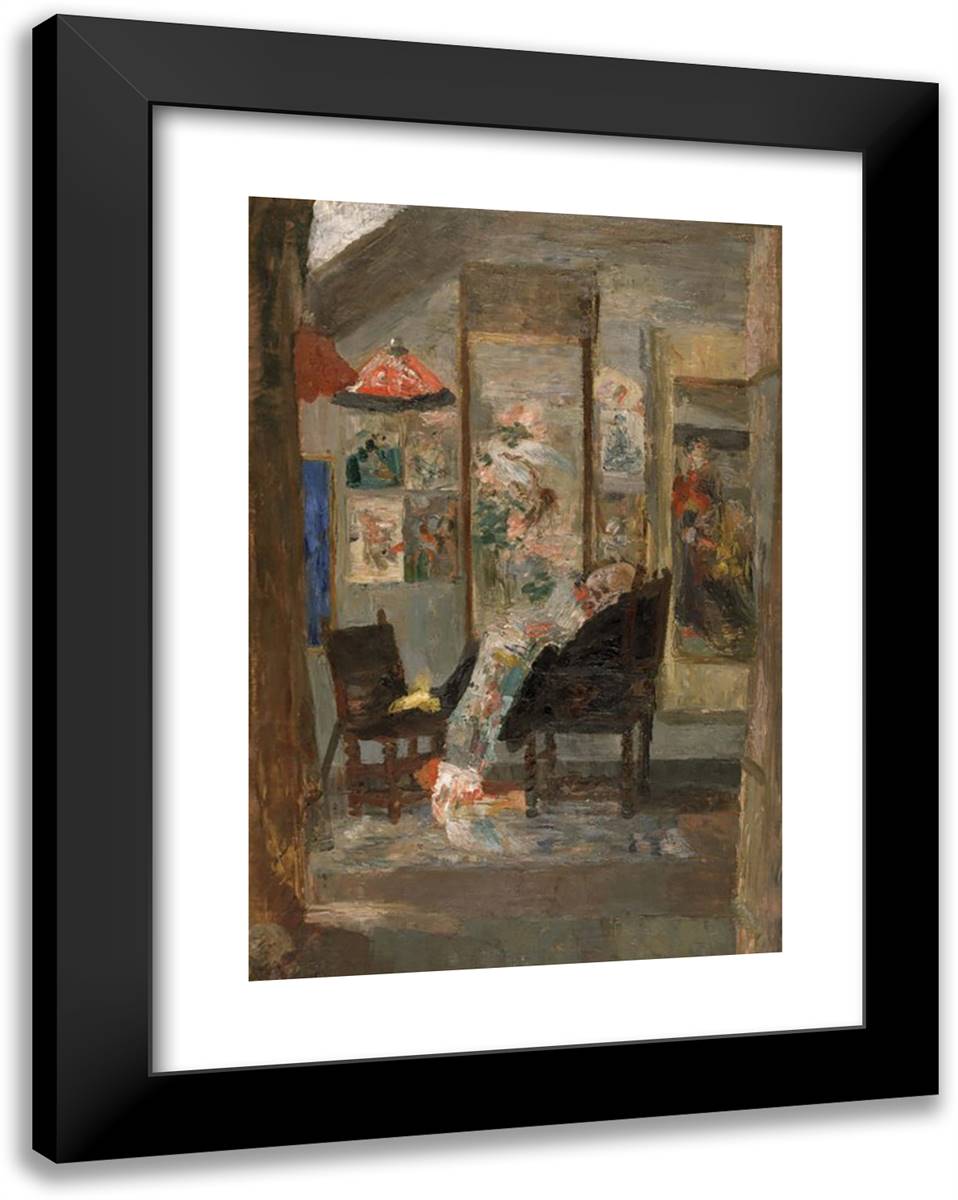 Skeleton Looking at Chinoiseries 19x24 Black Modern Wood Framed Art Print Poster by Ensor, James
