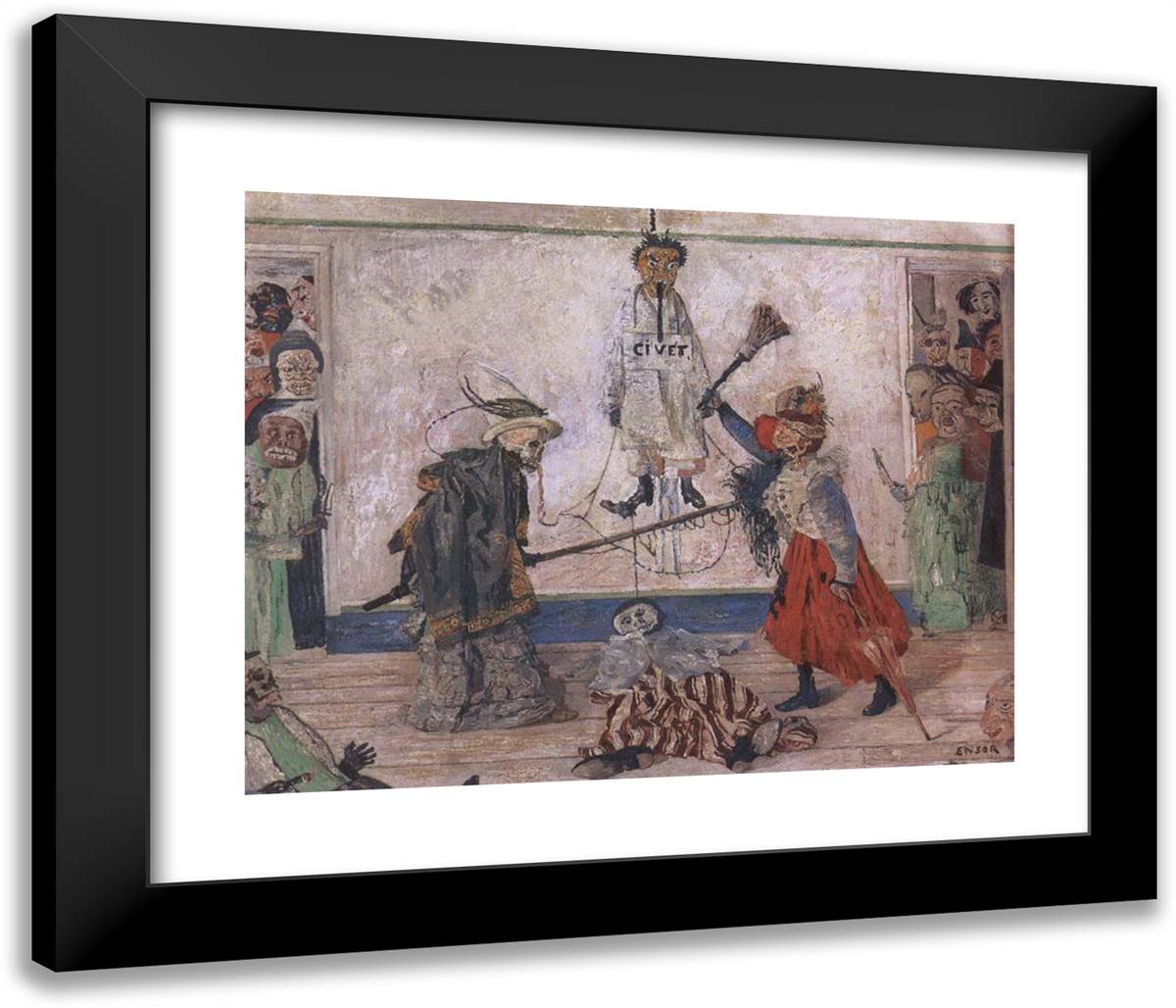 Skeletons Fighting Over a Hanged Man 24x20 Black Modern Wood Framed Art Print Poster by Ensor, James
