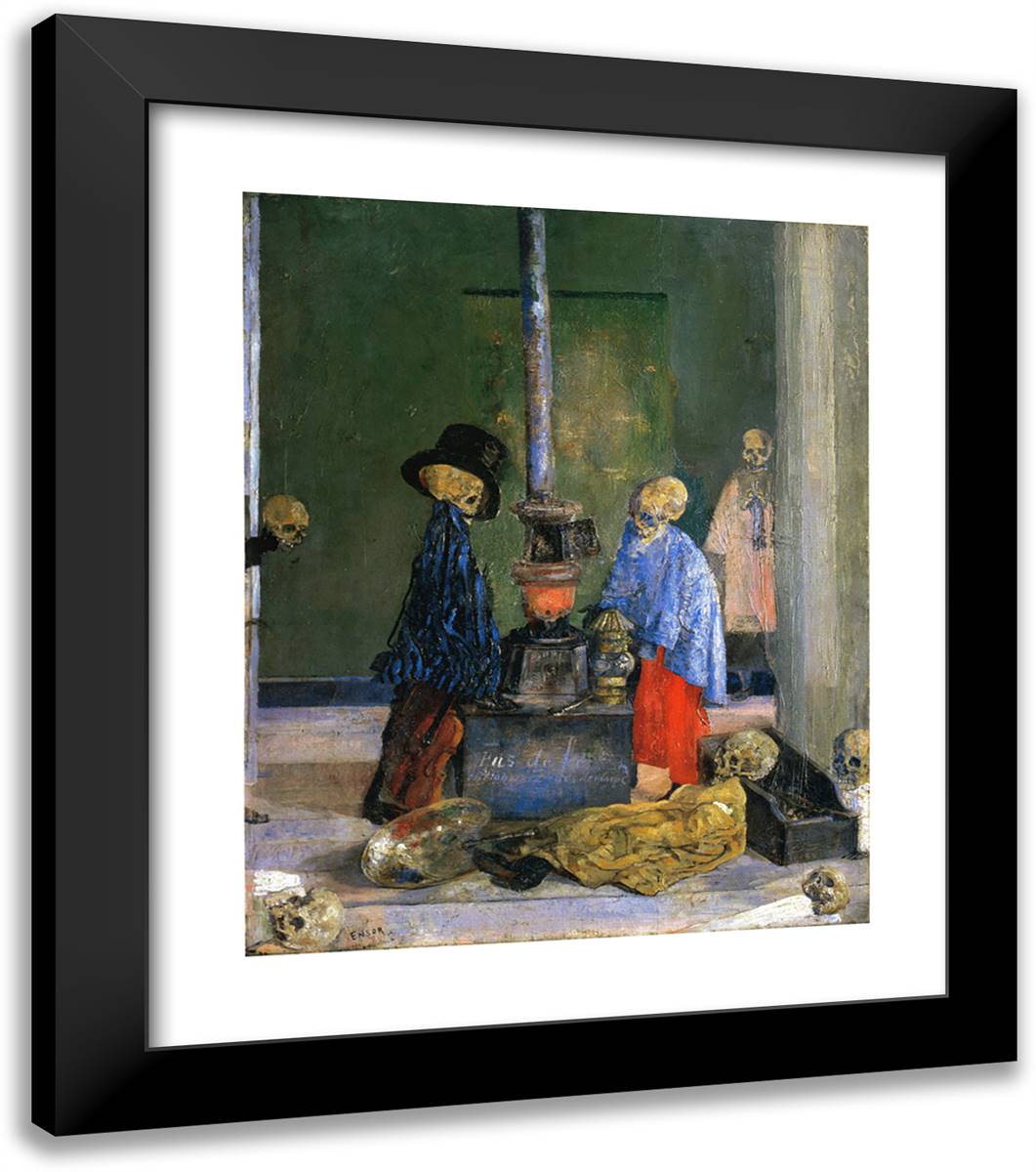 Skeletons Trying to Warm Themselves 20x23 Black Modern Wood Framed Art Print Poster by Ensor, James