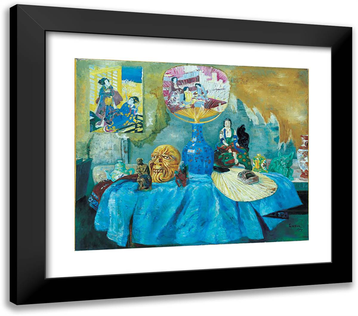 Still Life with Chinoiseries 23x20 Black Modern Wood Framed Art Print Poster by Ensor, James