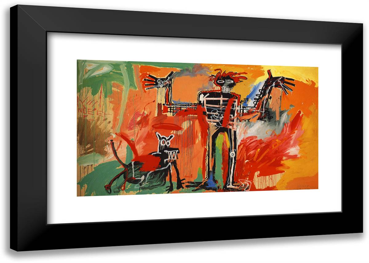 Boy and Dog in a Johnnypump 24x17 Black Modern Wood Framed Art Print Poster by Basquiat, Jean Michel