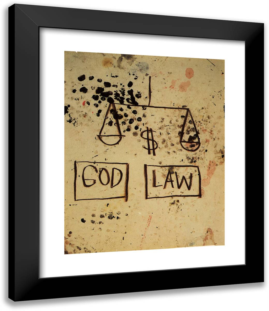 God, Law 20x24 Black Modern Wood Framed Art Print Poster by Basquiat, Jean Michel