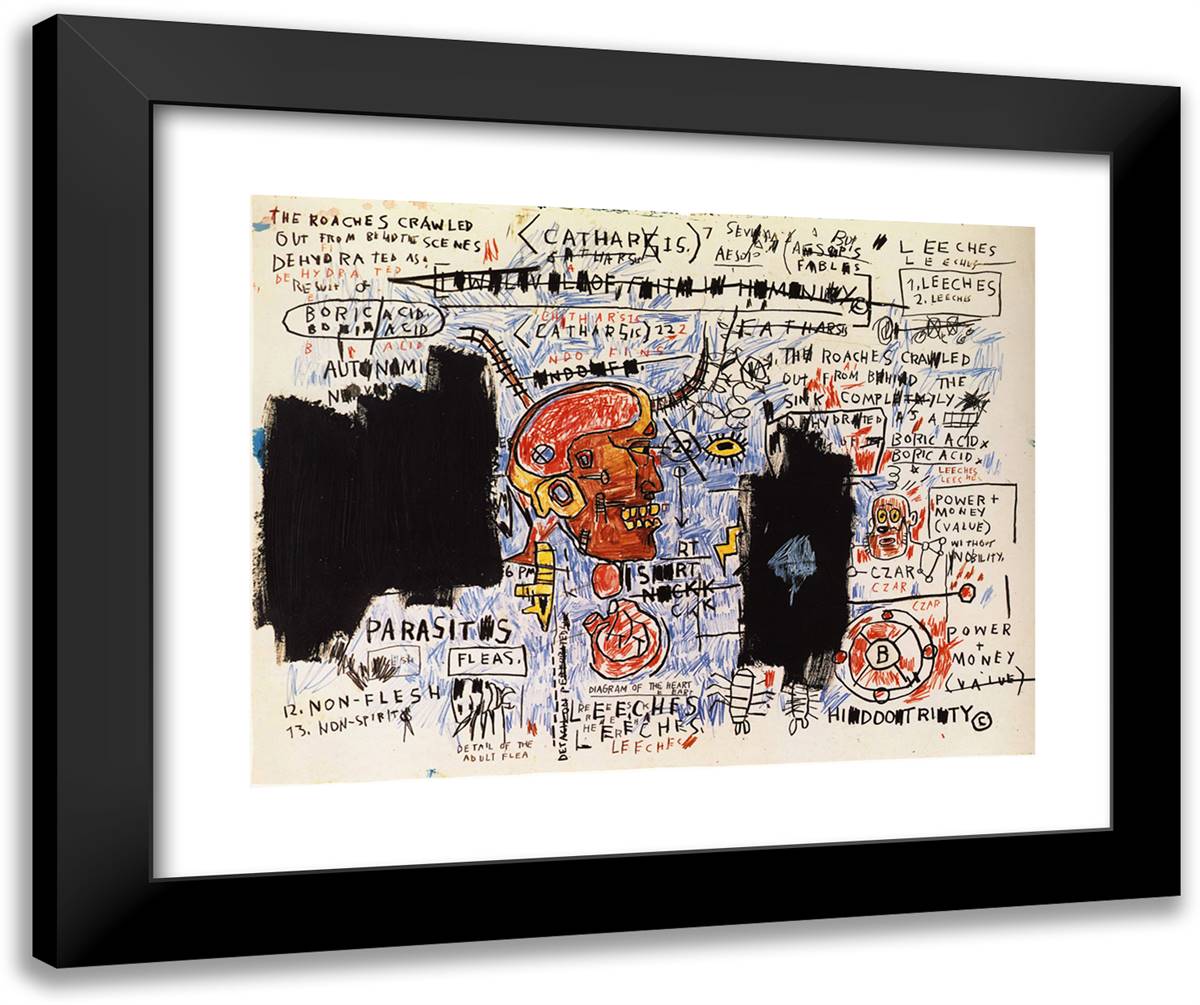 Leeches 24x20 Black Modern Wood Framed Art Print Poster by Basquiat, Jean Michel