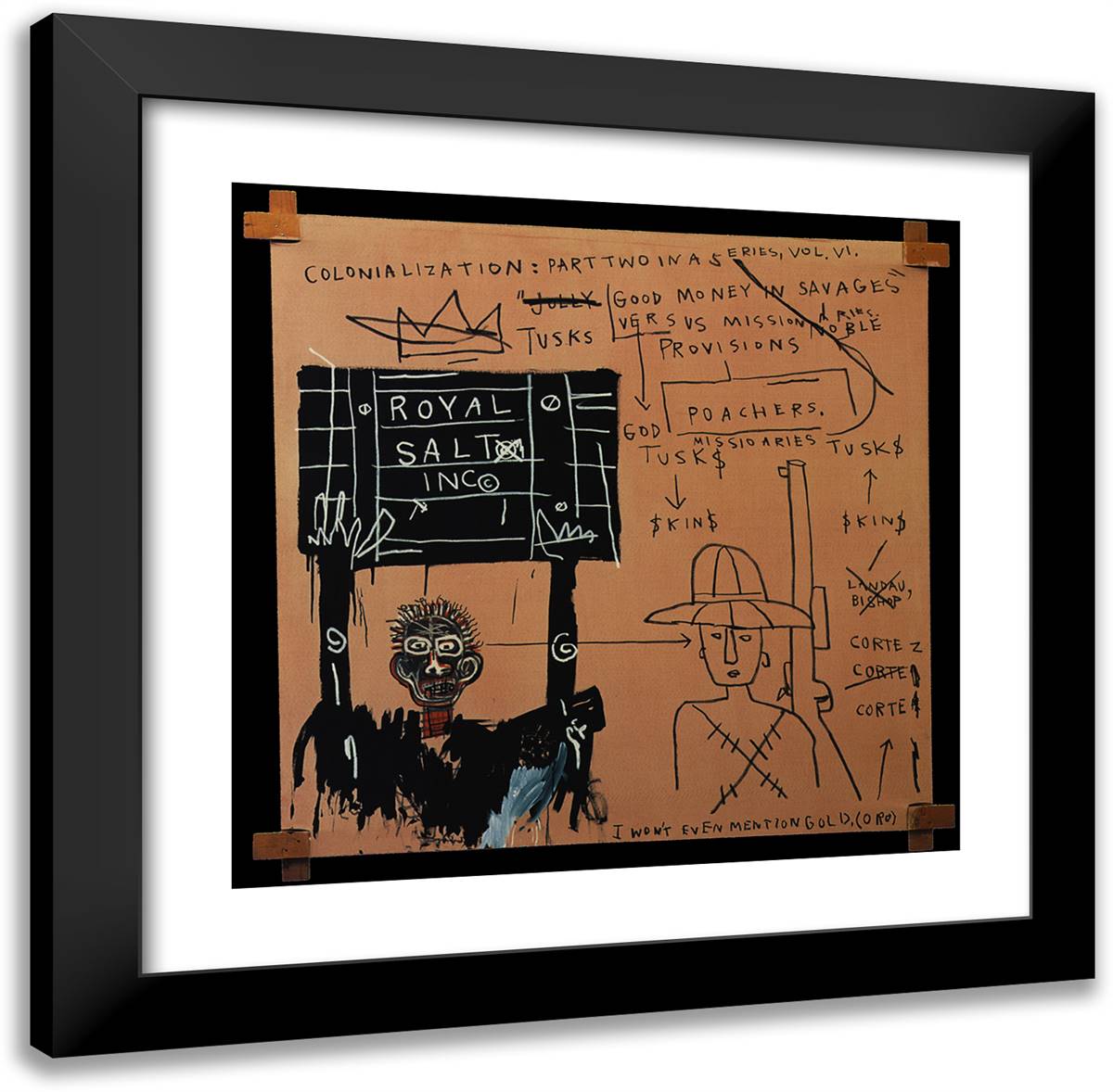 Native Carrying Some Guns, Bibles, Amorites on Safari 20x20 Black Modern Wood Framed Art Print Poster by Basquiat, Jean Michel