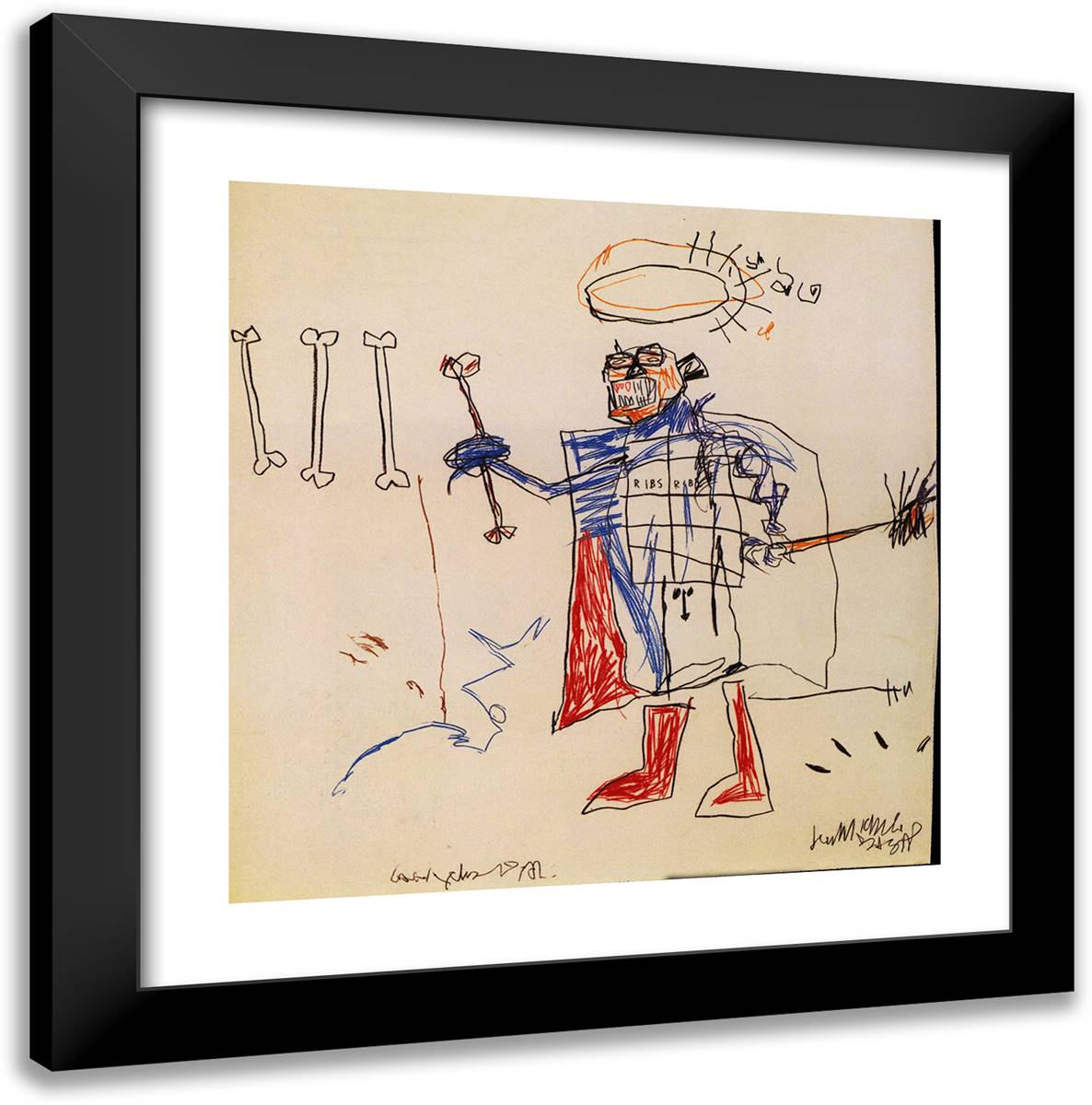 Ribs, Ribs 20x20 Black Modern Wood Framed Art Print Poster by Basquiat, Jean Michel