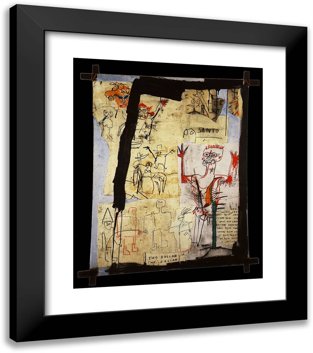 Santo Versus Second Avenue 20x23 Black Modern Wood Framed Art Print Poster by Basquiat, Jean Michel