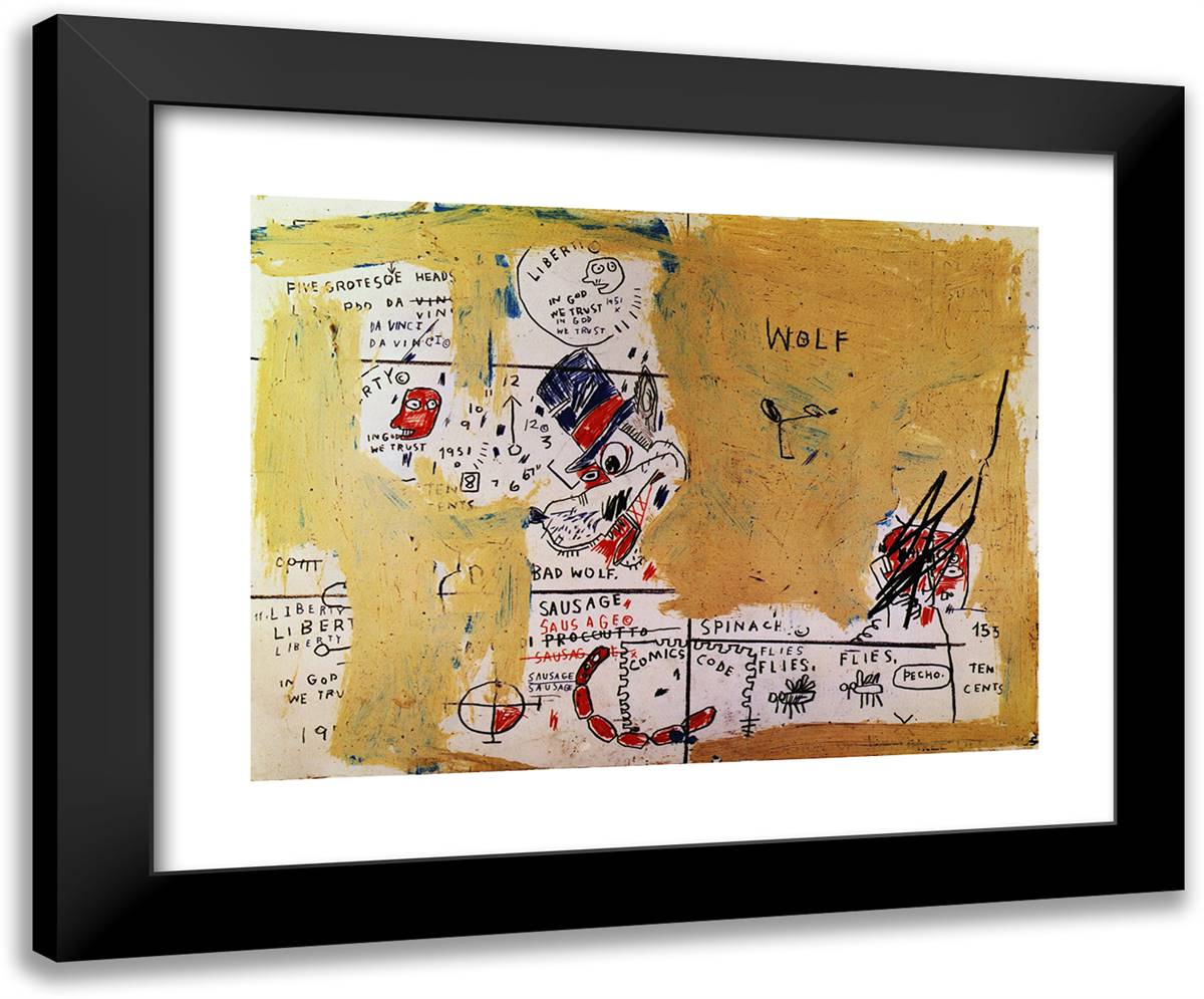 Wolf Sausage 24x20 Black Modern Wood Framed Art Print Poster by Basquiat, Jean Michel