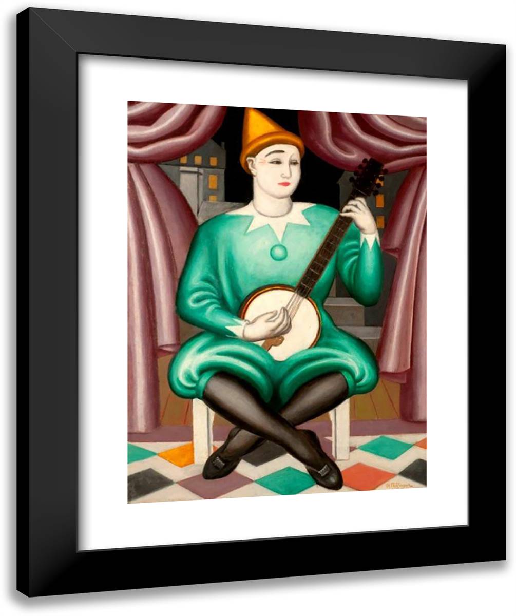 Clown Au Banjo 20x24 Black Modern Wood Framed Art Print Poster by Metzinger, Jean