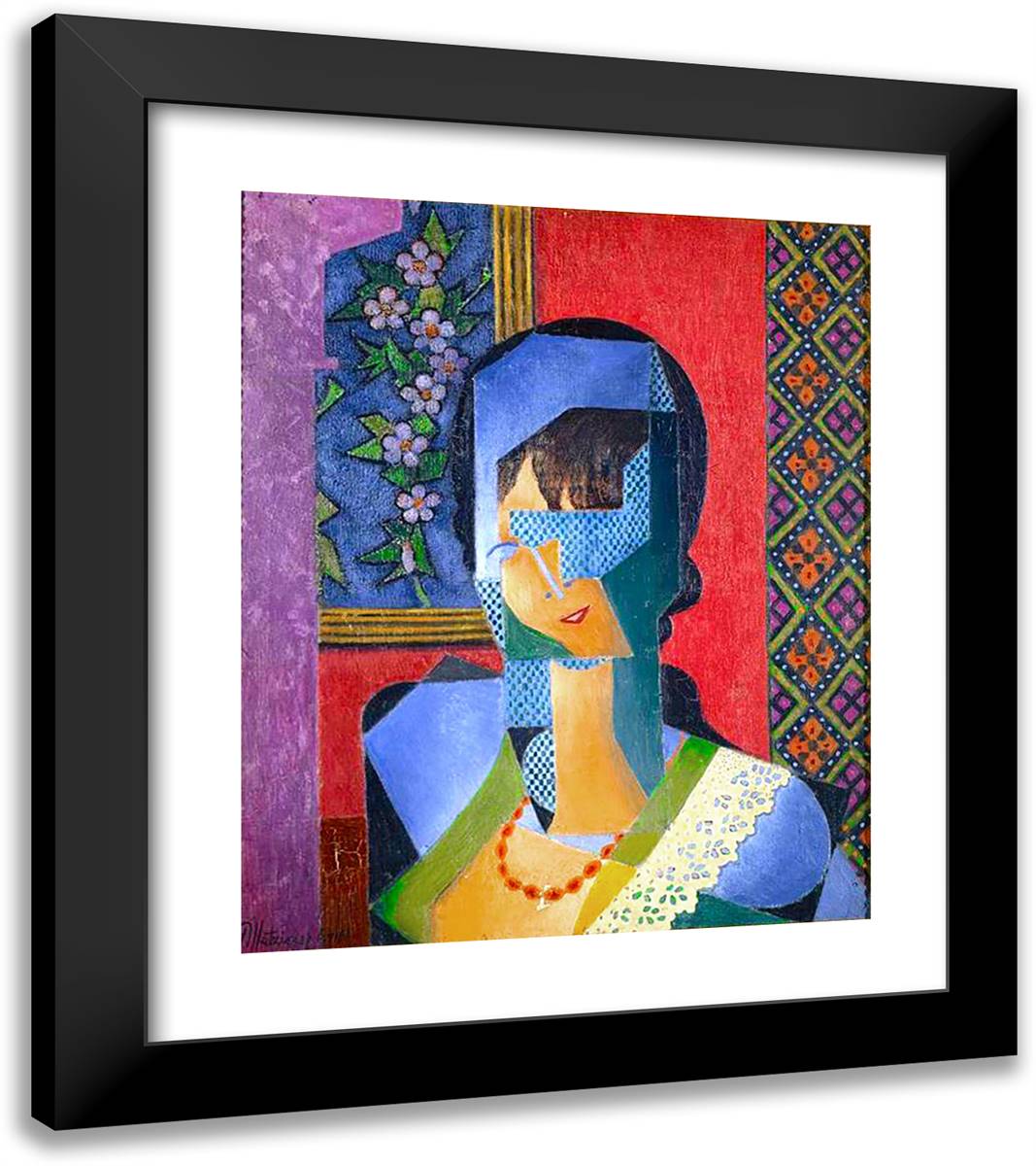 Femme À La Dentelle 20x23 Black Modern Wood Framed Art Print Poster by Metzinger, Jean