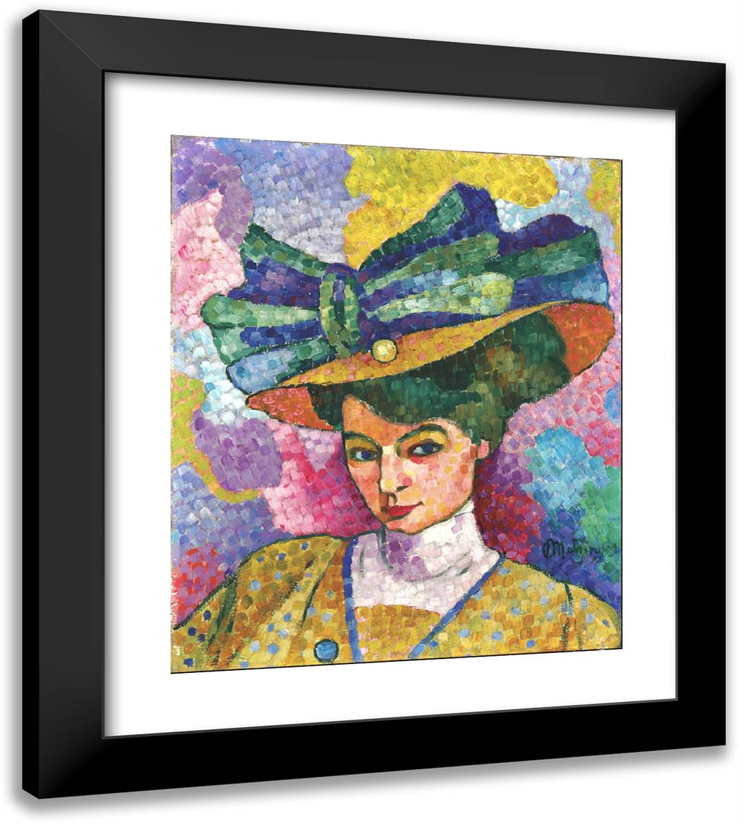 Femme Au Chapeau 20x23 Black Modern Wood Framed Art Print Poster by Metzinger, Jean