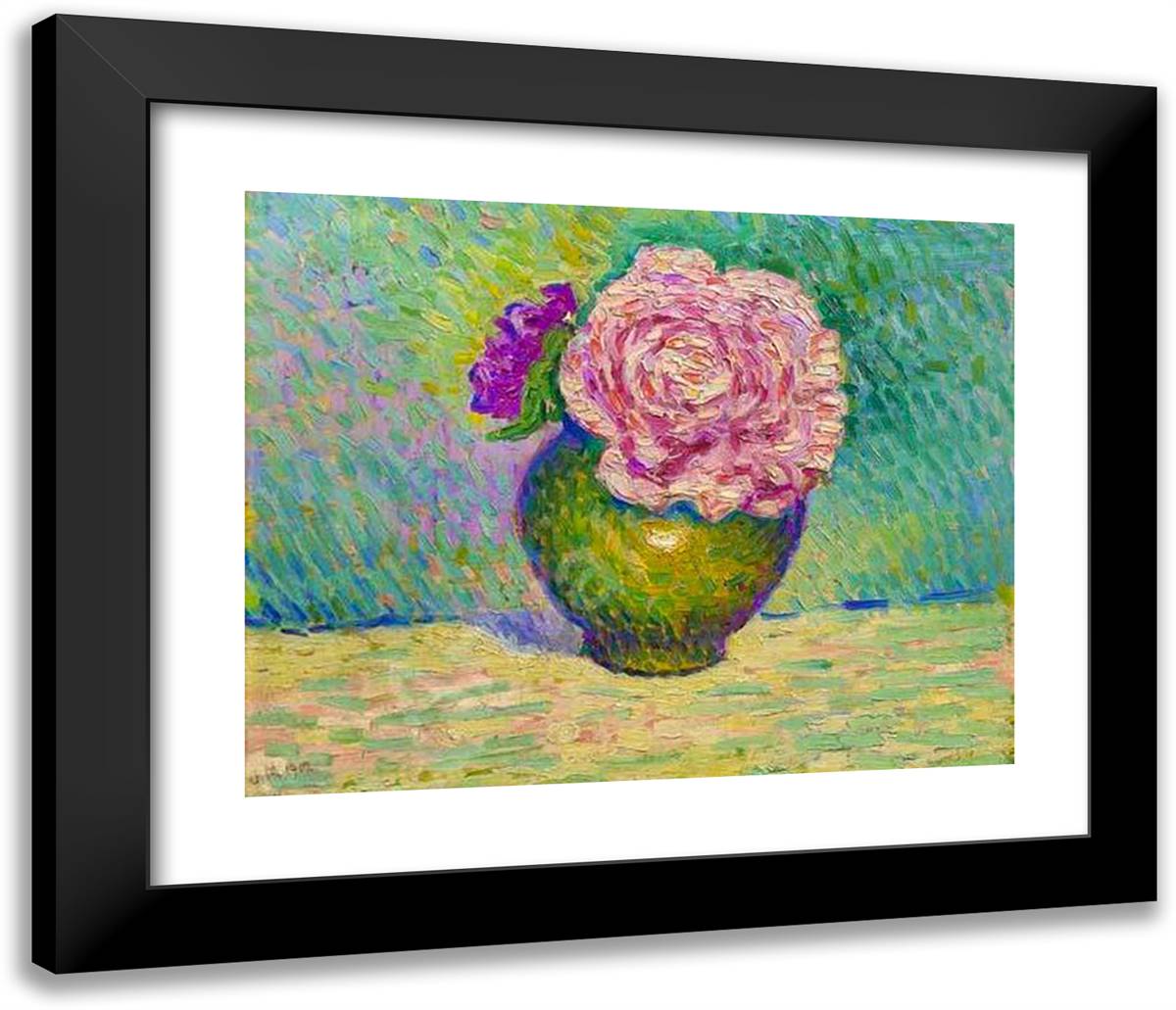 Fleur Rose Dans Un Vase 23x20 Black Modern Wood Framed Art Print Poster by Metzinger, Jean