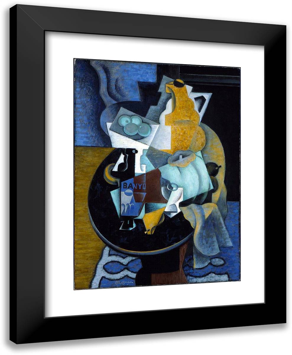 Fruit and a Jug on a Table 19x24 Black Modern Wood Framed Art Print Poster by Metzinger, Jean