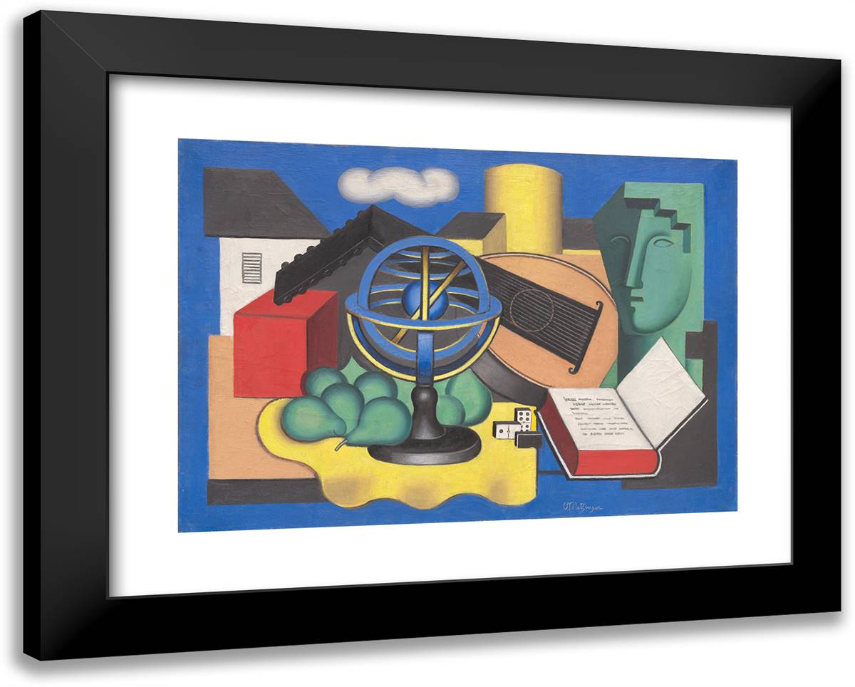 Globe and Banjo 24x19 Black Modern Wood Framed Art Print Poster by Metzinger, Jean