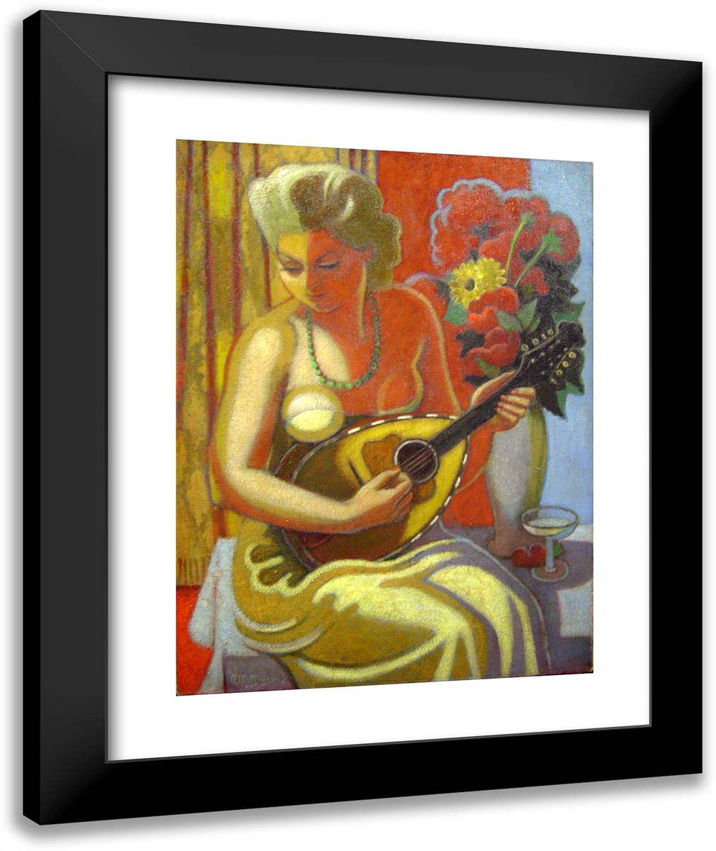 Jeune Femme À La Mandoline 20x24 Black Modern Wood Framed Art Print Poster by Metzinger, Jean
