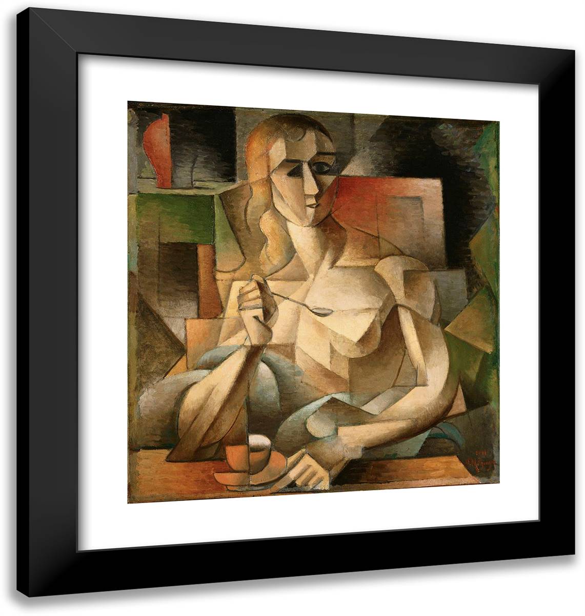 Le Goûter (Tea Time) 20x21 Black Modern Wood Framed Art Print Poster by Metzinger, Jean