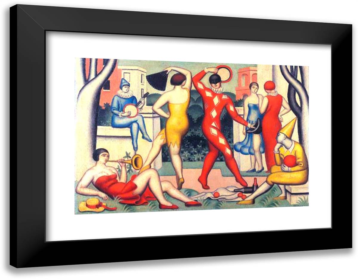 Les Arlequins 24x19 Black Modern Wood Framed Art Print Poster by Metzinger, Jean