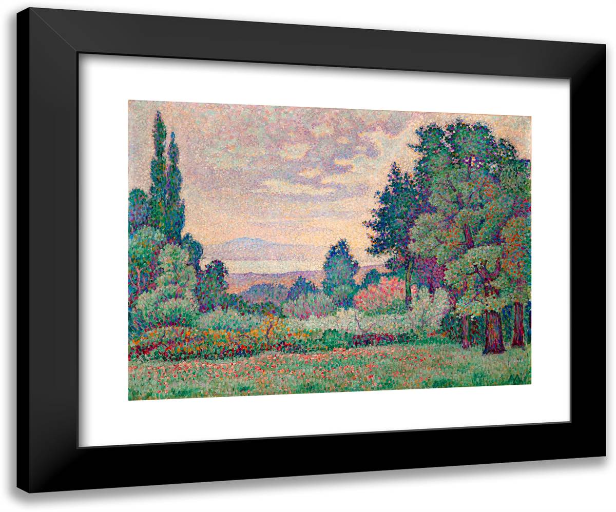 Paysage Aux Deux Cypres 24x20 Black Modern Wood Framed Art Print Poster by Metzinger, Jean