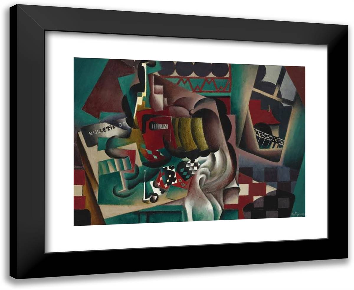 Still Life with Pumpkin and Bottle of Rum 24x20 Black Modern Wood Framed Art Print Poster by Metzinger, Jean