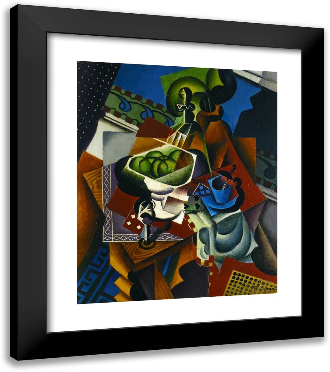 Still Life, Playing Cards, Coffee Cup and Apples 20x23 Black Modern Wood Framed Art Print Poster by Metzinger, Jean