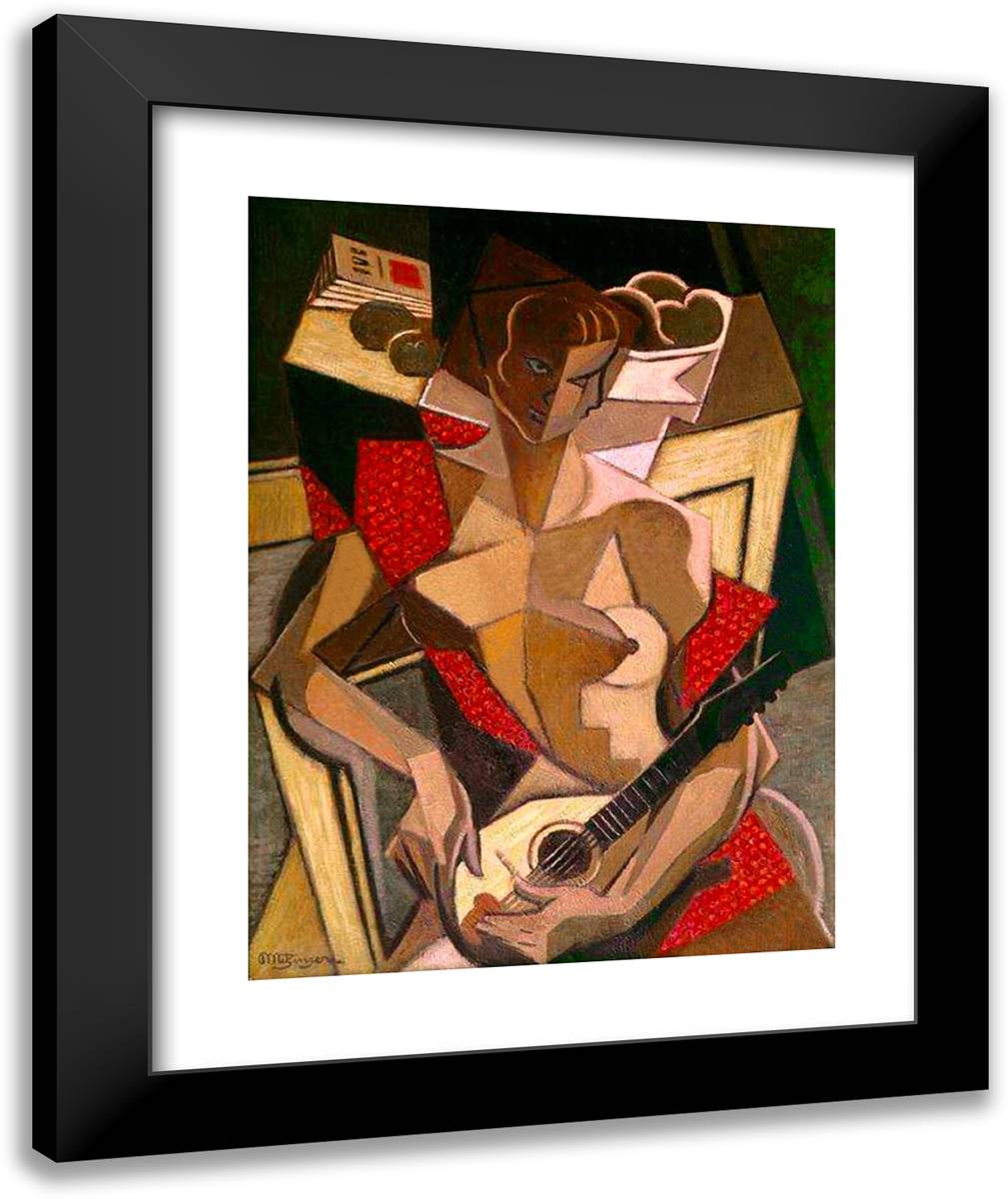 Woman with a Mandolin 20x24 Black Modern Wood Framed Art Print Poster by Metzinger, Jean