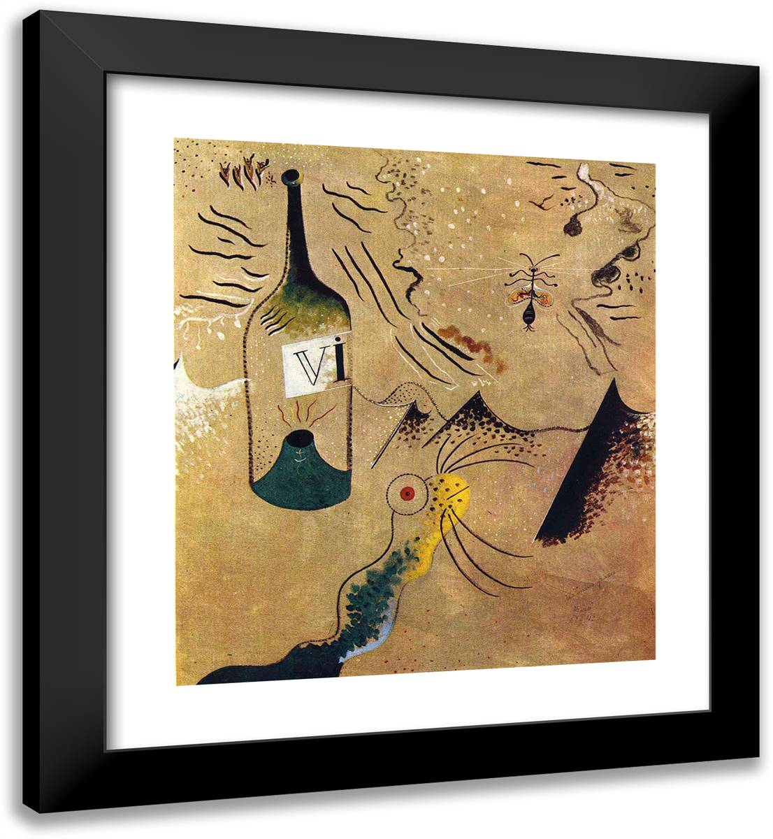 Bottle of VIne 20x22 Black Modern Wood Framed Art Print Poster by Miro, Joan