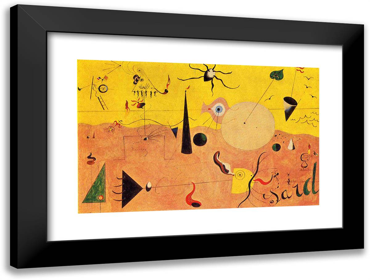 Catalan Landscape (The Hunter) 24x18 Black Modern Wood Framed Art Print Poster by Miro, Joan