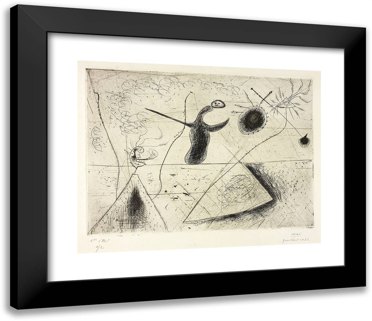 Composition II 23x20 Black Modern Wood Framed Art Print Poster by Miro, Joan