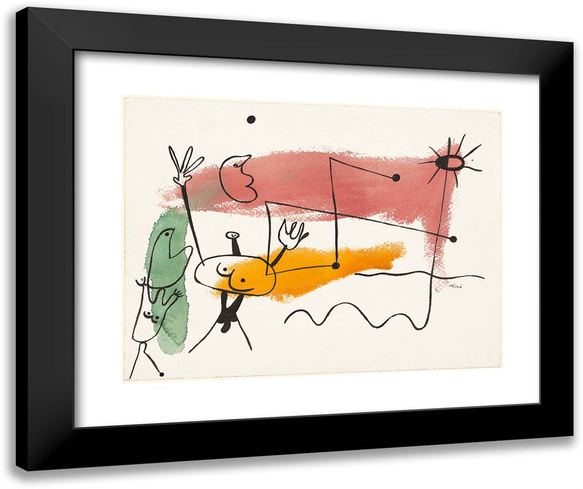 Composition with Figures 24x20 Black Modern Wood Framed Art Print Poster by Miro, Joan
