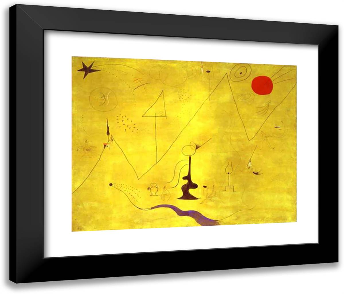 Hermitage 24x20 Black Modern Wood Framed Art Print Poster by Miro, Joan