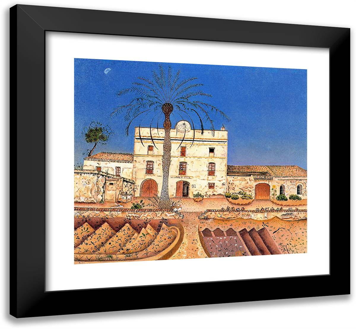 House with Palm Tree 22x20 Black Modern Wood Framed Art Print Poster by Miro, Joan