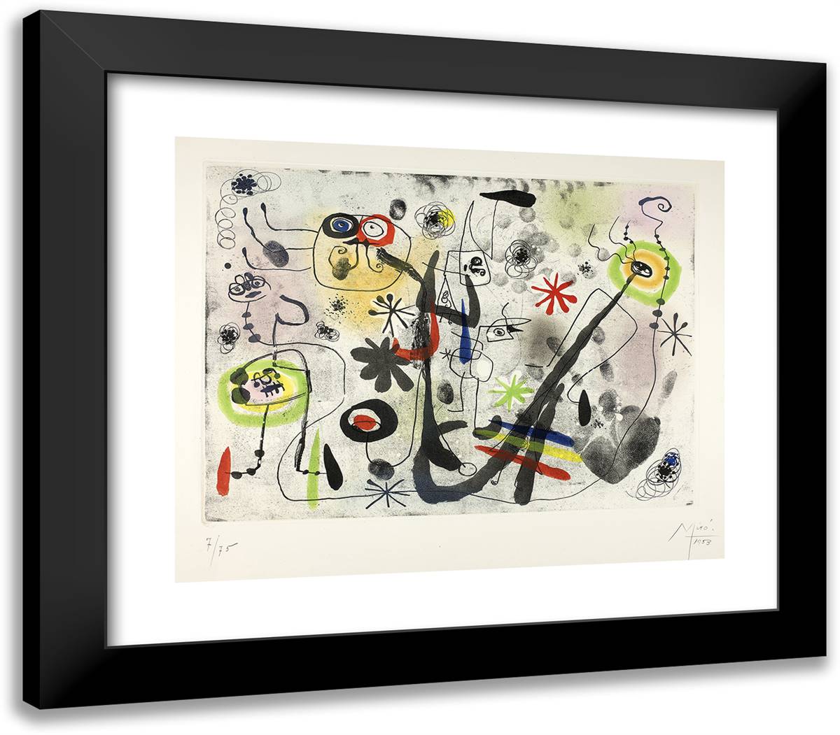 La Main 23x20 Black Modern Wood Framed Art Print Poster by Miro, Joan
