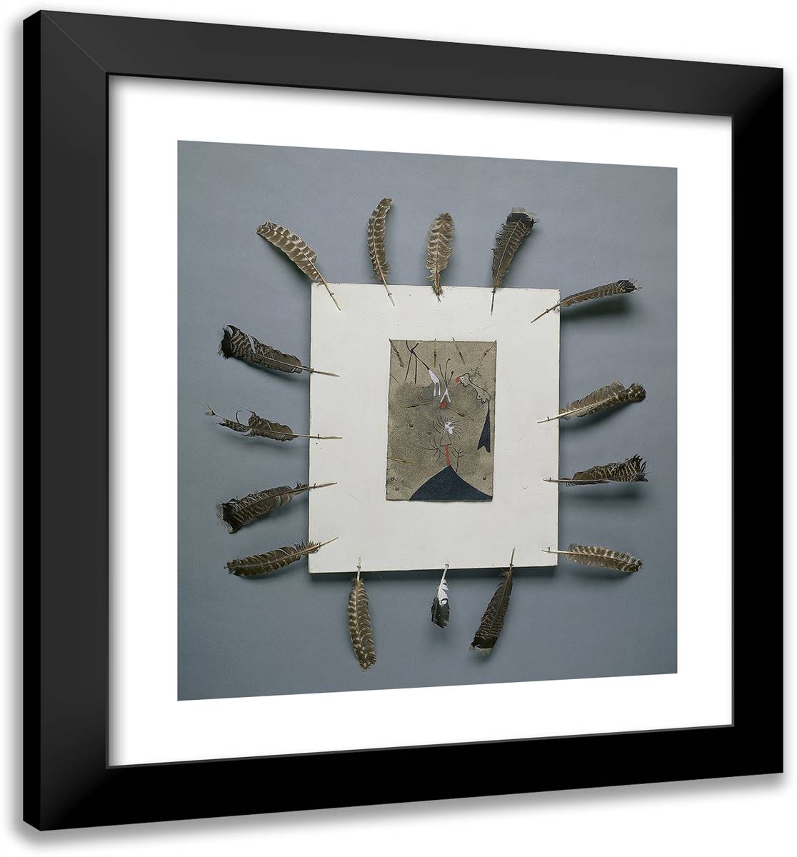 Man, Woman, and Bulls 20x22 Black Modern Wood Framed Art Print Poster by Miro, Joan