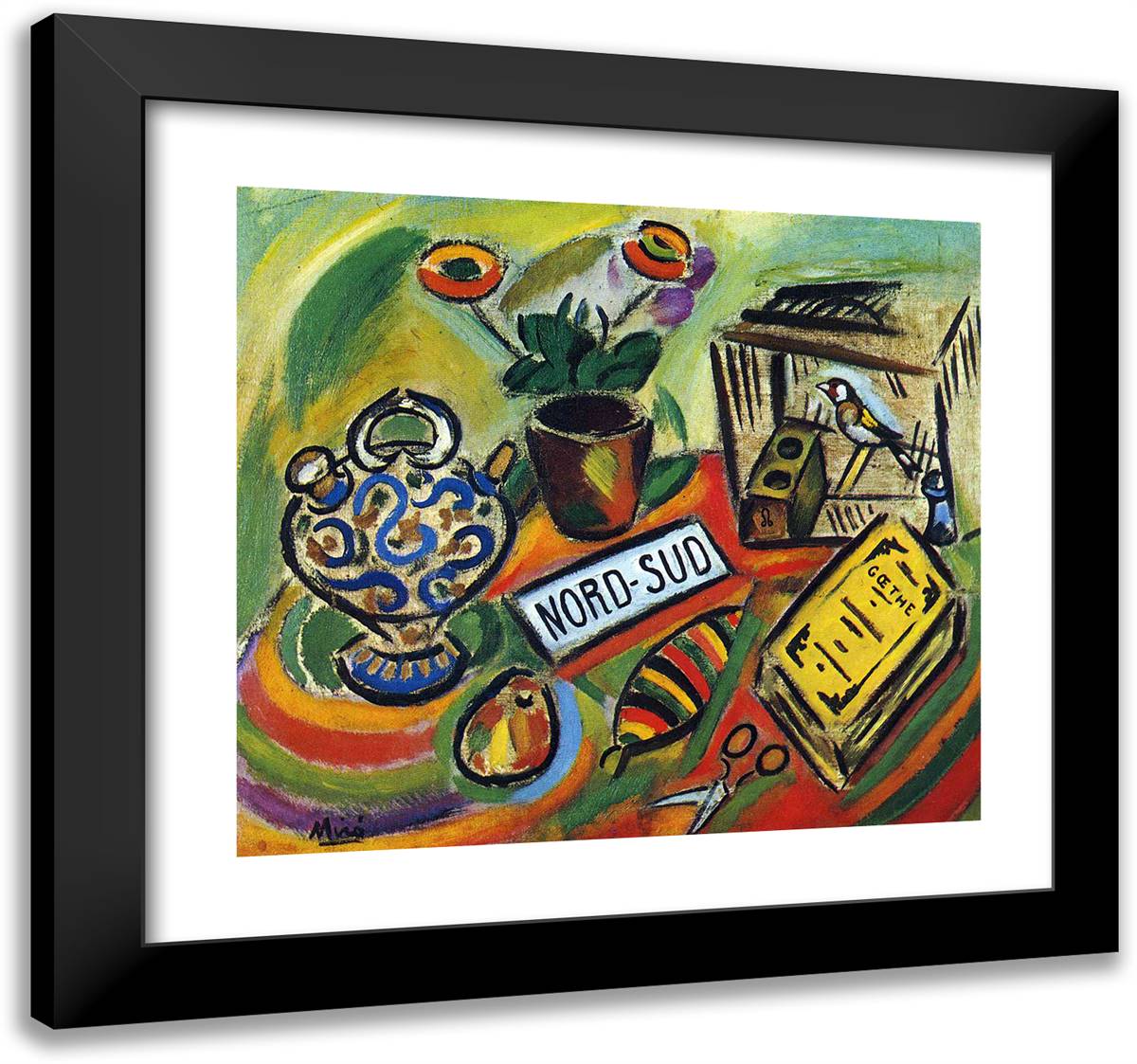 North South 21x20 Black Modern Wood Framed Art Print Poster by Miro, Joan