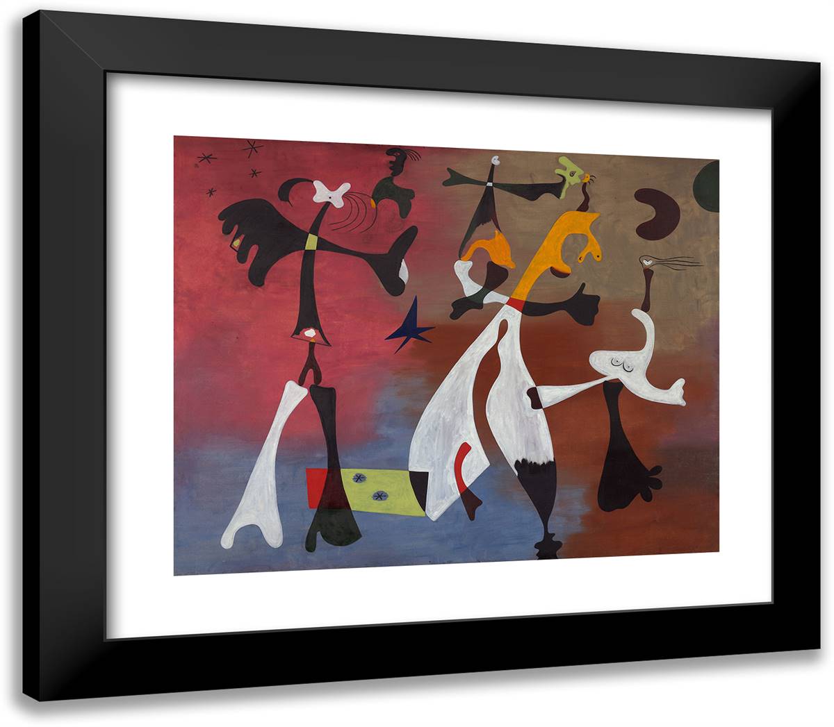 Painting (Figures with Stars) 23x20 Black Modern Wood Framed Art Print Poster by Miro, Joan